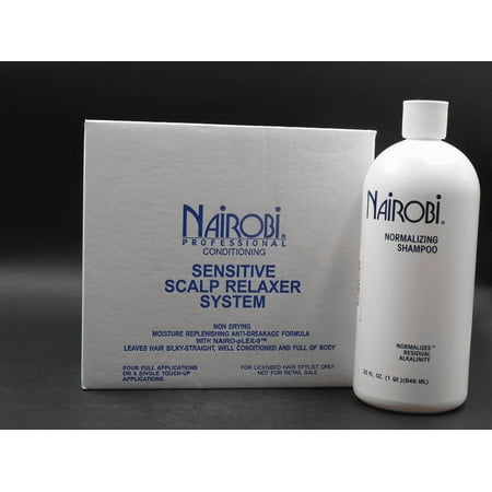 Nairobi Conditioning Sensitive Scalp Hair Relaxer Kit, 4 x 9.5 oz , Normalizing Shampoo 32 oz Set