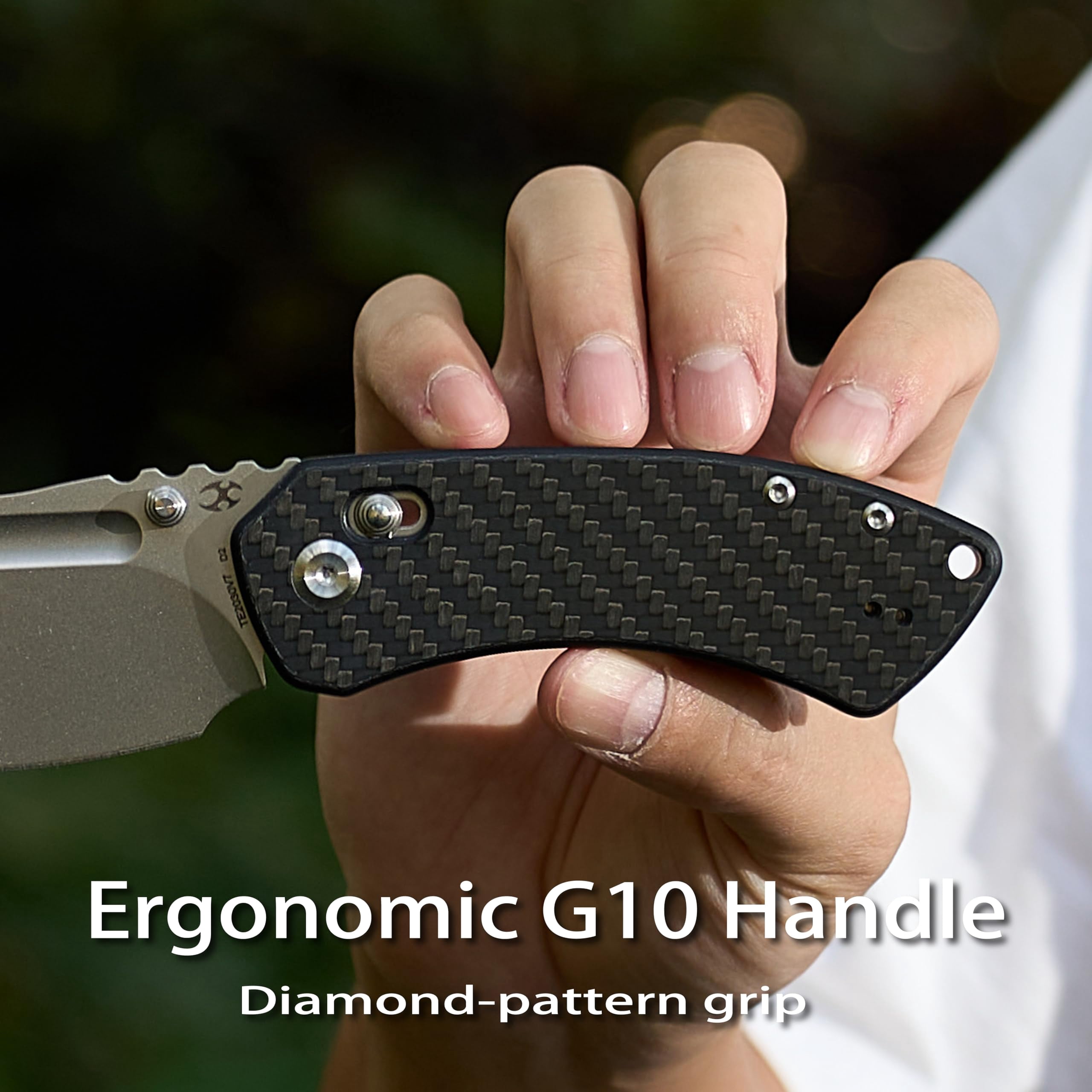 Kansept Korvid V Folding Pocket Knife 2.91" Stonewashed D2 Blade,Twill Carbon Fiber & G10,TE2030V7