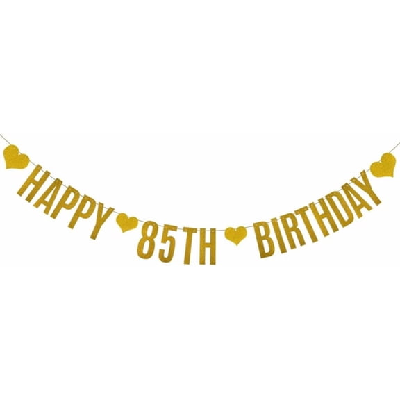 Happy 85TH Birthday Banner,Gold Glitter Paper Banner for 85th Birthday Party Decorations Supplies,Pre-Strung, No Assembly Needed,Letters Gold