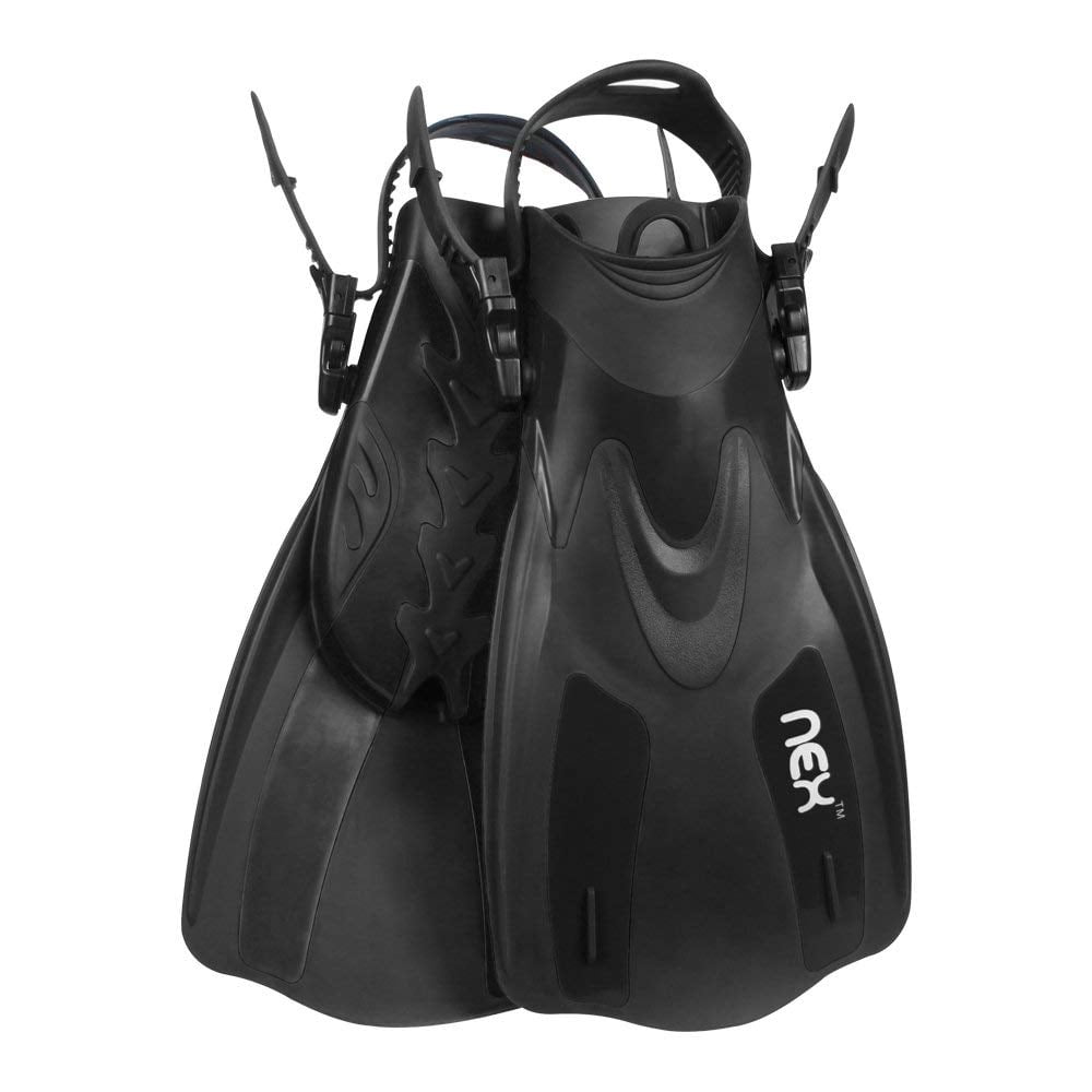 NEX Adult Adjustable Snorkeling Diving Fin- Short Blade, Adjustable Flippers, Diving Equipment, 1 Pair – Black Color (NX-G007-XS-S)