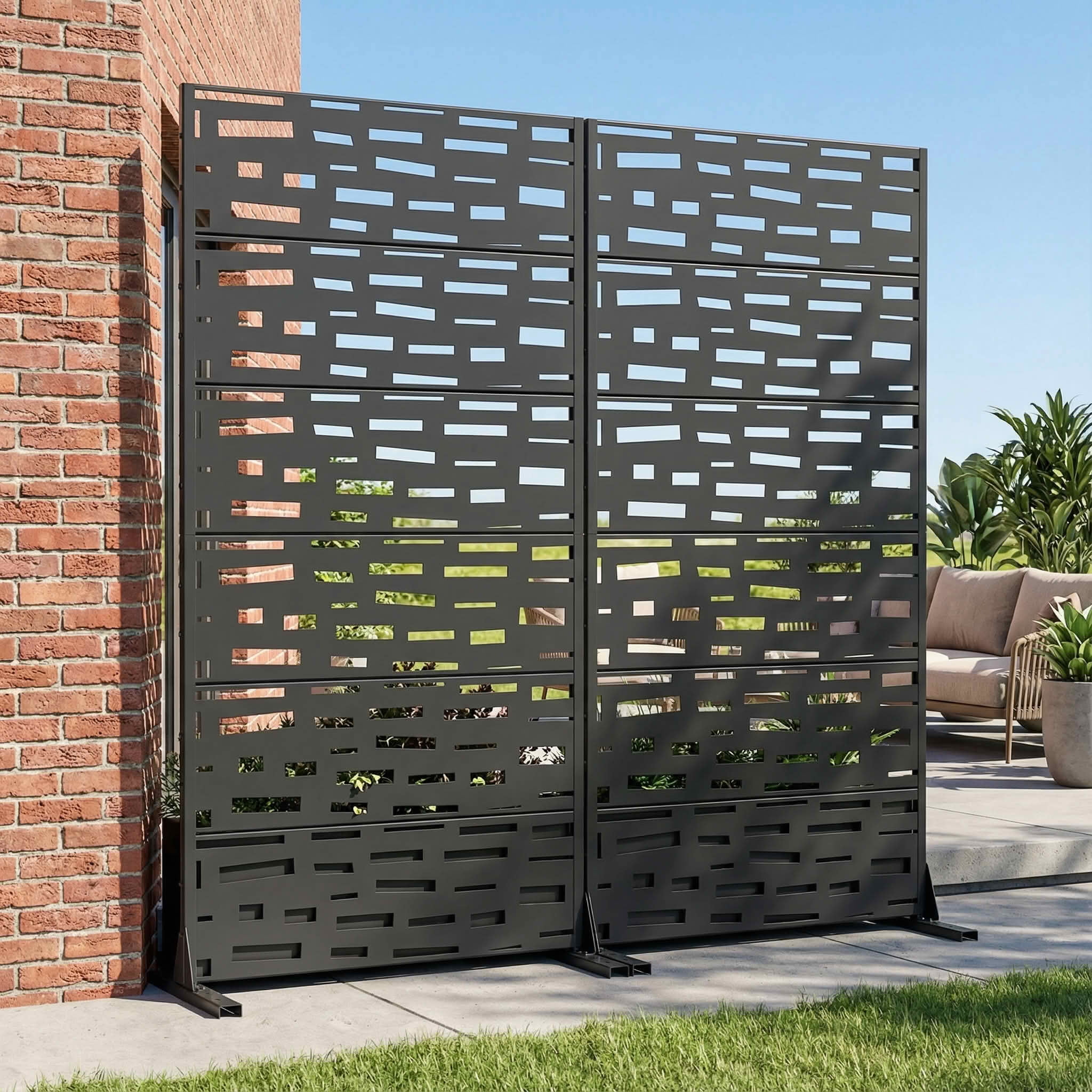 MAYEERTY 72X35" Metal Outdoor Black Privacy Screen for Backyard & Garden, 6 Piece Set, Double‑sided Installation