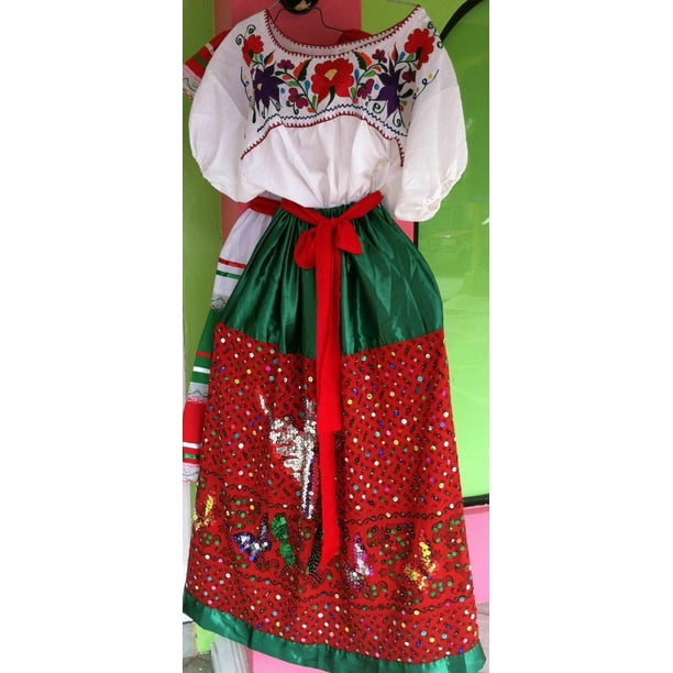 china poblana dress Vintage Mexican Hand-Embroidered Royal Blue Handmade slow fashion details Traditional China Poblana Dress Hola