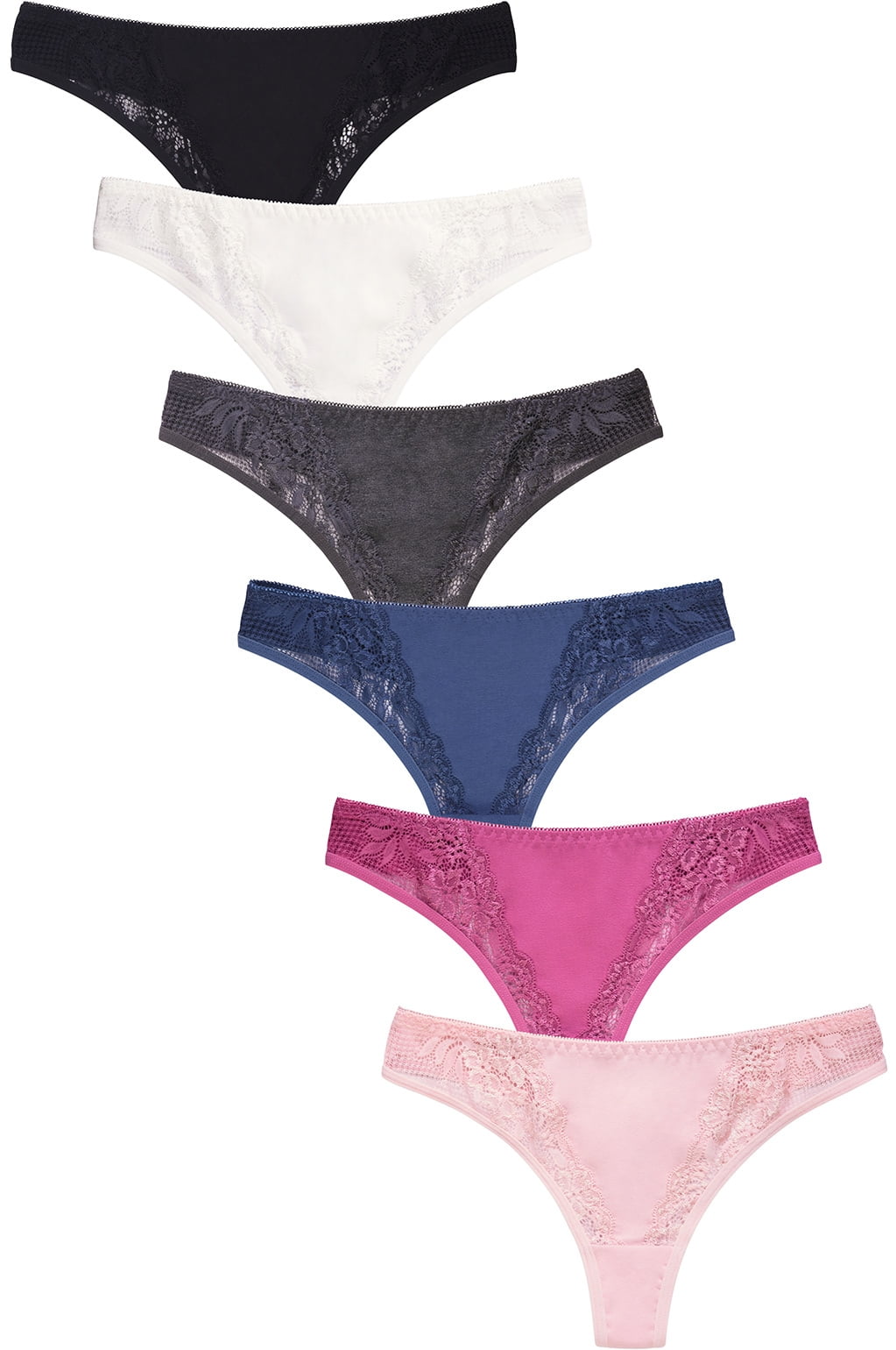 247 Frenzy Women's Essentials PACK OF 6 Cotton Stretch Thong Underwear LP1487CT - Walmart.com