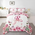 thumbnail image 2 of Floral Initial Letter R Comforter Sets King,Valentine's Day Bedding Set,ABC's Butterfly Honeybee Down Comforter,Princess Bow Reversible Bed Set with 2 Pillowcases Soft, 2 of 6