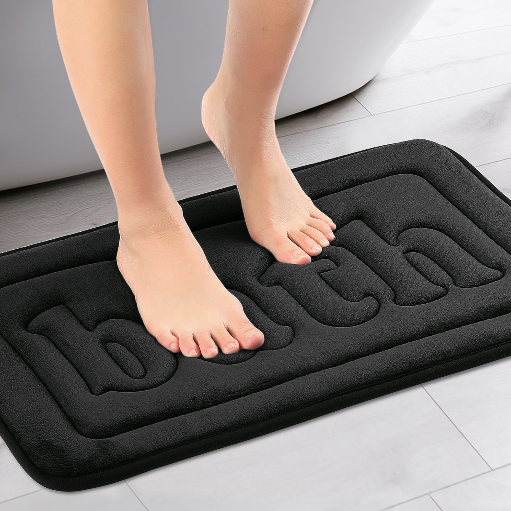 Unique Bargains 2 Pcs Memory Foam Rugs Black 16" x 24"