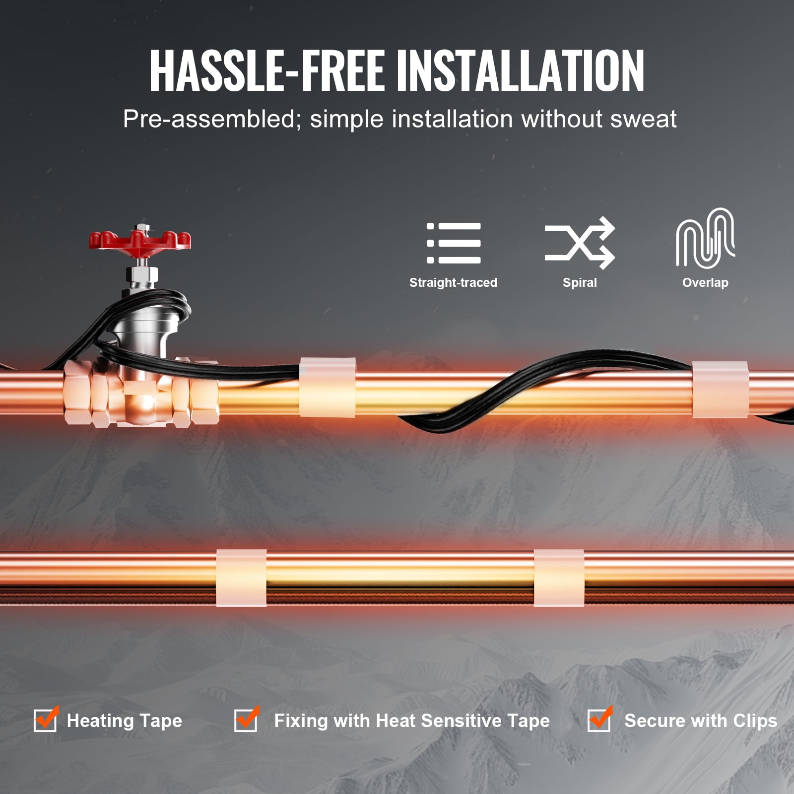 KFFKFF Self-Regulating Heating Cable for Pipes, 140FT 5W/FT Heat Tape for Freeze Protection, Roof Snow Melting, and Gutter De-icing