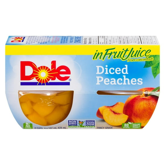 Pêches en dés dans des jus de fruits de Dole 4 coupes, 428 ml