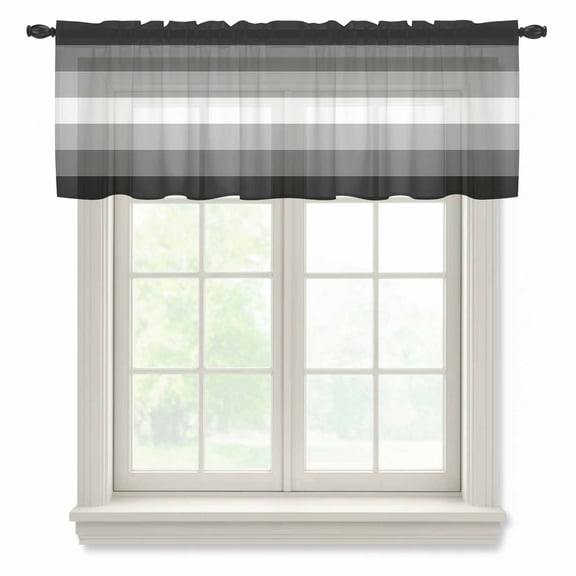 Black White Ombre Valance Curtains for Kitchen/Living Room/Bathroom/Bedroom Window, Rod Pocket Small Topper Half Short Window Curtains Voile Sheer Scarf, Gradient Black Woods Farmhouse 42"x18"