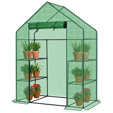UBesGoo 4-Shelf Walk-in Greenhouse with PE Cover Zipper Door for Garden, 56x29x77in, Green