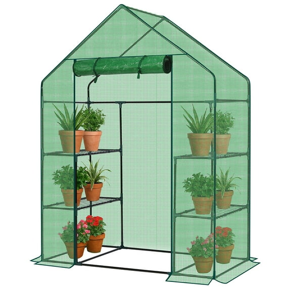 UBesGoo 4-Shelf Walk-in Greenhouse with PE Cover Zipper Door for Garden, 56x29x77in, Green