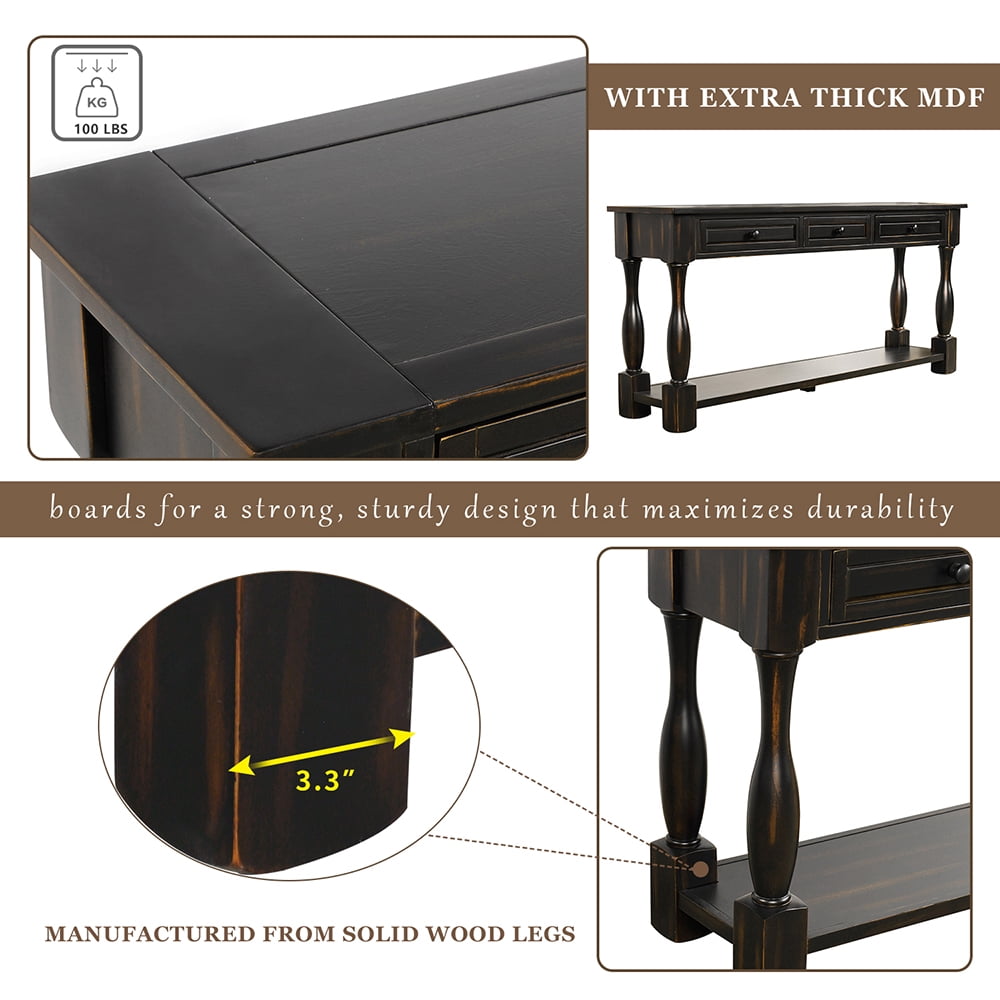 Lowestbest 64" Rustic Easy Assembly Storage Cabinet, Long Sofa Table with Drawers, Shelf Entryway Table for Hallway, Living Room, Distressed Black Lowestbest 64" Rustic Easy Assembly Storage Cabinet, Long Sofa Table with Drawers, Shelf Entryway Table for Hallway, Living Room, Distressed Black