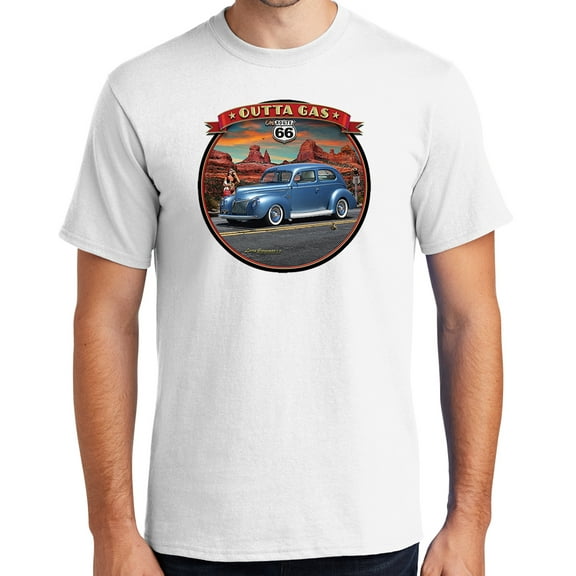 Buy Cool Shirts Outta Gas on Rt Route 66 Cotton T-shirt, Large White - Tall