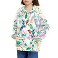 thumbnail image 3 of Xoenoiee Girls Hoodies Retro Hummingbird Peach Blossom Pattern Pullover Cosy Fashion Hooded Top Sportwear for Kids with Long Sleeve and Front Kangaroo Pocket, XL, 3 of 7