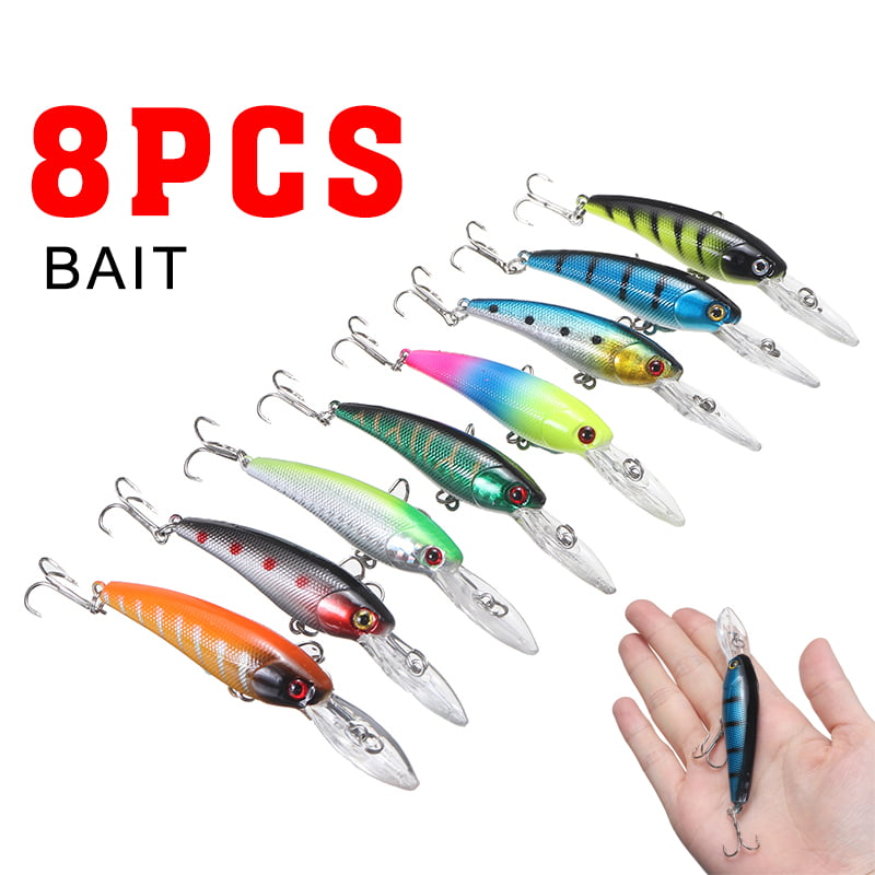 8pcs Fishing Lures Squid Octopus Jig with Skirt Bass Bait Hook Crankbait Tackle 