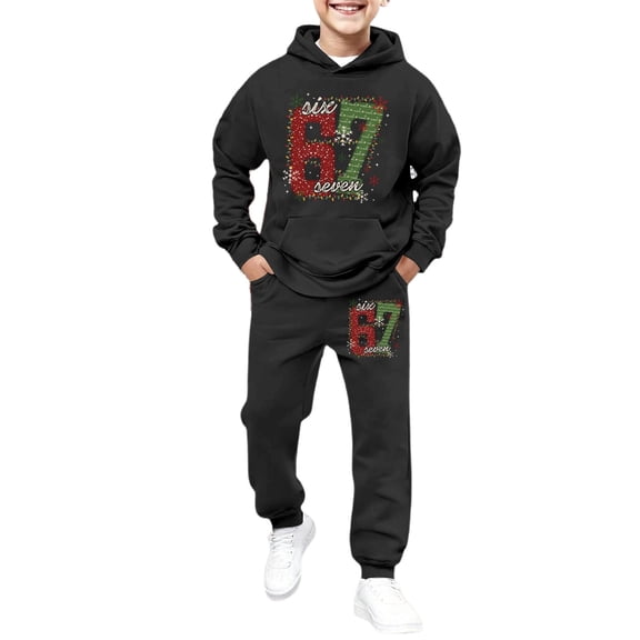 Piomll Hoodie And Sweatpants Set For Boys Casual Print Fleece Joggers 2 Pcs Winter Fall Tracksuit Sets