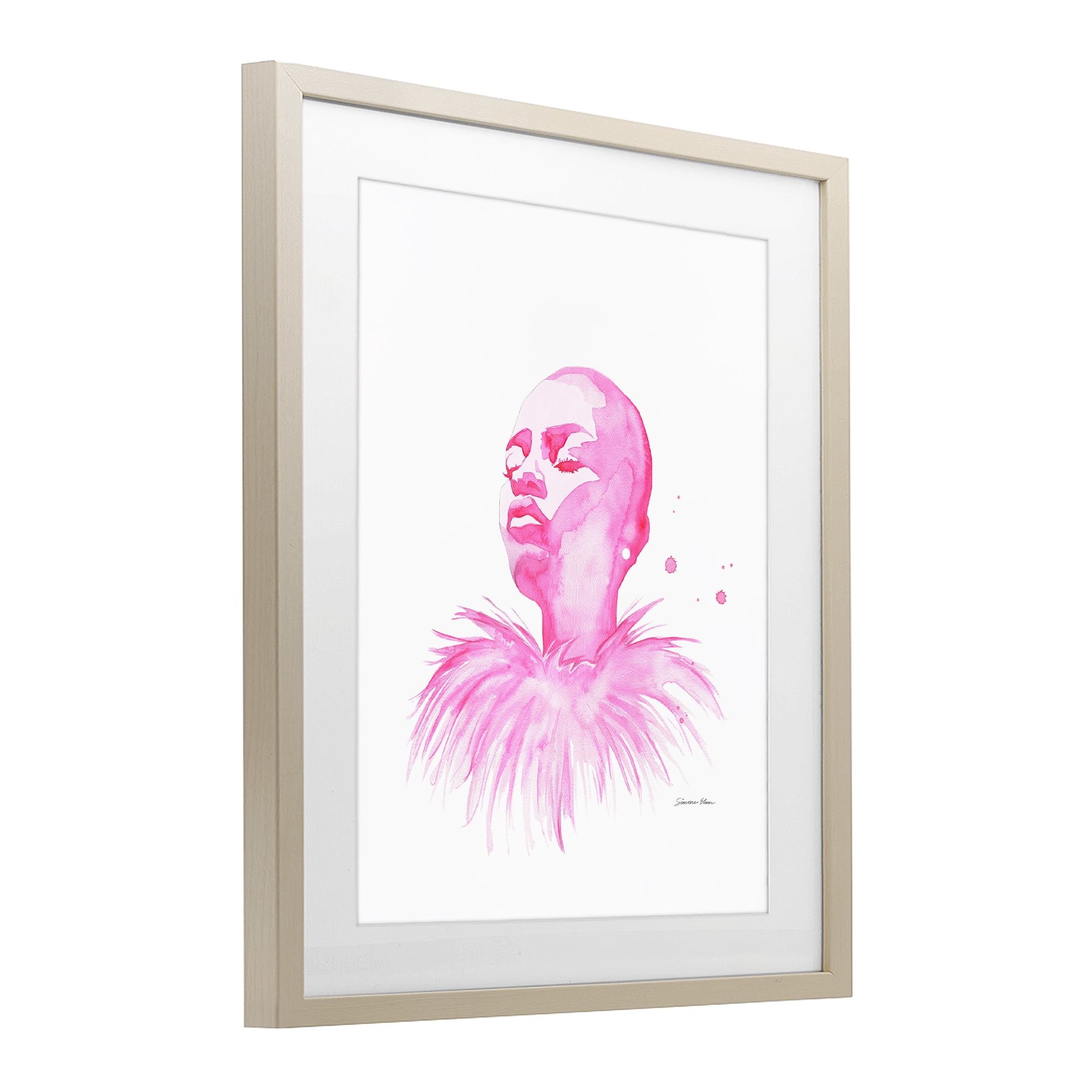 Stupell Industries In A Pink Mood Portrait Birch Framed Print Under Glass, design by Simone Elum