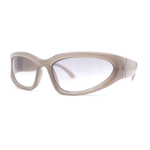 Womens Trendy 90s Sports Style Wrap Around Curved Plastic Sunglasses Slate - Smoke