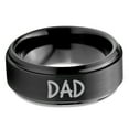 thumbnail image 2 of Tungsten Dad Typography Writing Band Ring 8mm Men Women Comfort Fit Black Step Bevel Edge Brushed Polished, 2 of 4