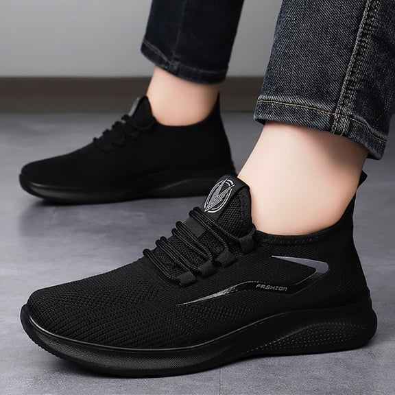 Men's Casual Walking Shoes Lightweight Mesh Running Sneakers Breathable Slip On Tennis Shoes Comfortable Athletic Work Shoes Non Slip Everyday Comfort Gym Fitness Travel Sneakers, Black, US Size: 7