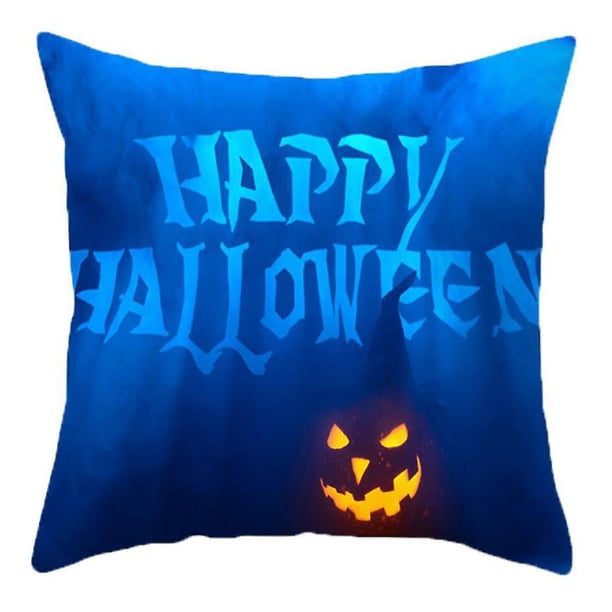 Style 2 Funda de almohada de Halloween con dibujos de calabaza y murciélago, funda de almohada de feliz Halloween para sofá, cama, funda de cojín decorativa de 18x18 pulgadas