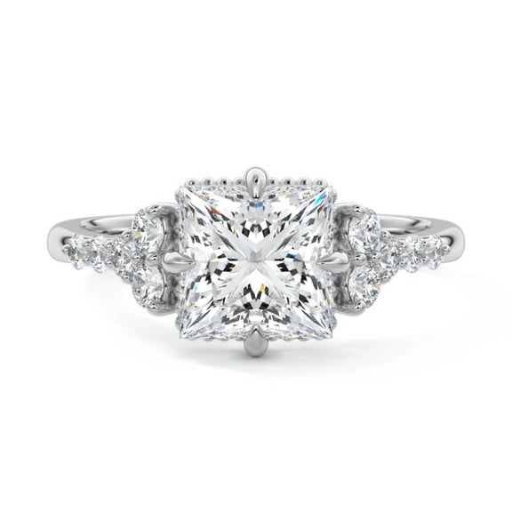 Bow Jewel Princess Cut 1.9 Ct Lab Grown Diamond Engagement Ring - 14K White Gold Plated Jewelry for Women - Wedding Anniversary Gifts - Bridesmaids Ring - Clearance Gifts