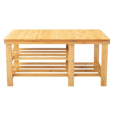 Ktaxon 35.5in Storage Bench, Bamboo Wood Shoe Bench with Shoe Storage Rack, 3-Tier Entryway Bench Closet Shoe Storage Organizer for Hallway Living Room Bathroom Bedroom Dorm, Natural Finish
