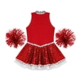 thumbnail image 6 of YONGHS Kids Girls Cheer Leader Uniform Sequin Cheerleading Dance Dress with Pom Poms Red 6, 6 of 7