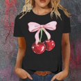 thumbnail image 2 of Lkhaha 2026 Womens T Shirts Fashion Tops Bow Cherry Print Short Sleeve Summer Casual Graphic Crew Neck Lightweight Outfits Clothes Black L, 2 of 4