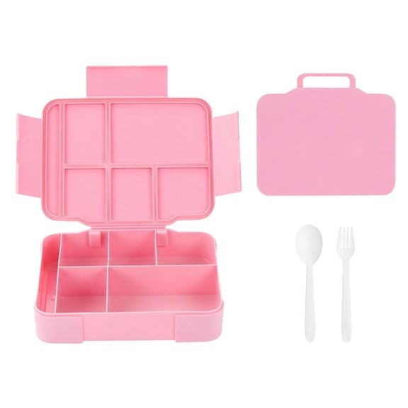 Bento Lunch Box for Student, Pink Large Capacity Meal Prep & Storage Container, School Lunch Box with Fork and Spoon Utensil Set, Durable Plastic Lunch Container for Travel &