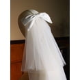 thumbnail image 5 of Granjero Gordo Velo de novia con apliques de encaje y nudo de lazo, velo de novia largo hasta la cadera de 2 niveles, velo de tul suave para novias (blanco), 5 of 5