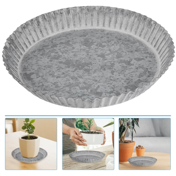 Beaupretty Round Silver Metal Plant Tray for Indoor Plants Water Catcher