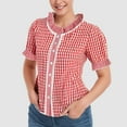 thumbnail image 3 of Oktoberfest Dirndl Blouse Women 2025 Plaid Short Sleeve Button Down Dirndl Shirt Oktoberfest Top Traditional Outfit, 3 of 7