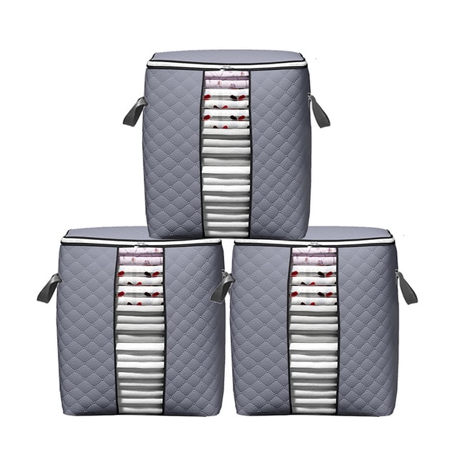 Bolsa de almacenamiento de ropa Asa de gran capacidad Almohada Manta Titular Cremalleras dobles Organizador de edredón, Vertical 3 unids/set kenally HA004296-02