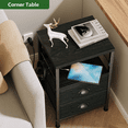 thumbnail image 6 of Furologee Nightstand Set of 2 with Charging Station, Bedside Table with USB Ports & Outlets, Night Stand with Storage Shelf & Hooks, End Table with Fabric Drawers for Bedroom, Living Room, Black Oak, 6 of 10