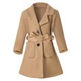 thumbnail image 2 of CUZIBR Girls Wool Overcoat Solid Color Long Sleeve Dress Coat Button Peacoat Notch Lapel Outerwear With Belt Pockets Winter Thick Warm Jacket ,Khaki,3-4 Years, 2 of 8