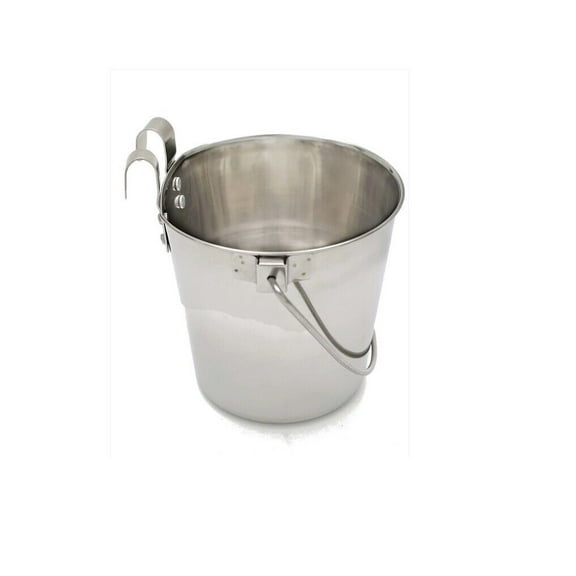Dog Animal Pet Flat Sided Hanging Feeding Water Pails Stainless Steel Hook On (1 Quart)