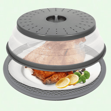 Silicone Microwave Cover, Collapsible Vented Splatter Cover and Kitchen Mat, 12 Inch (Gray)