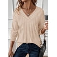thumbnail image 2 of Remera PRETTYGARDEN de Manga Larga con Cuello en V y Tejido Acanalado Beige Talla L, 2 of 5