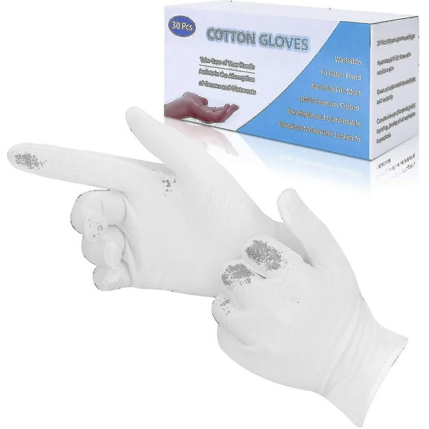 Gants en coton, 30 gants en coton blanc pour l'eczéma, lavables et  résistants au rétrécissement 