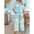 thumbnail image 3 of Women'S Short Sleeve Button Down Shirt Printed Tops Lounge Shorts Summer Beach Tracksuit 2 Pcs Set Checkerboard M, 3 of 8