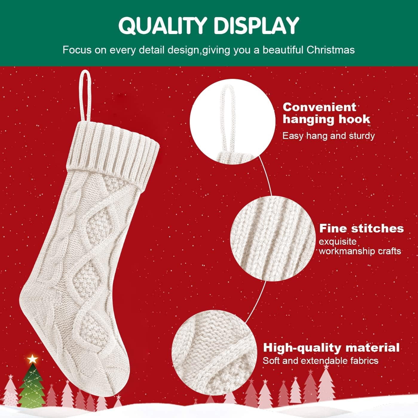 6 Pcs Christmas Stockings, 18 Inch Large Size Cable Knitted Stocking Gifts & Decorations for Family Holiday Xmas Party