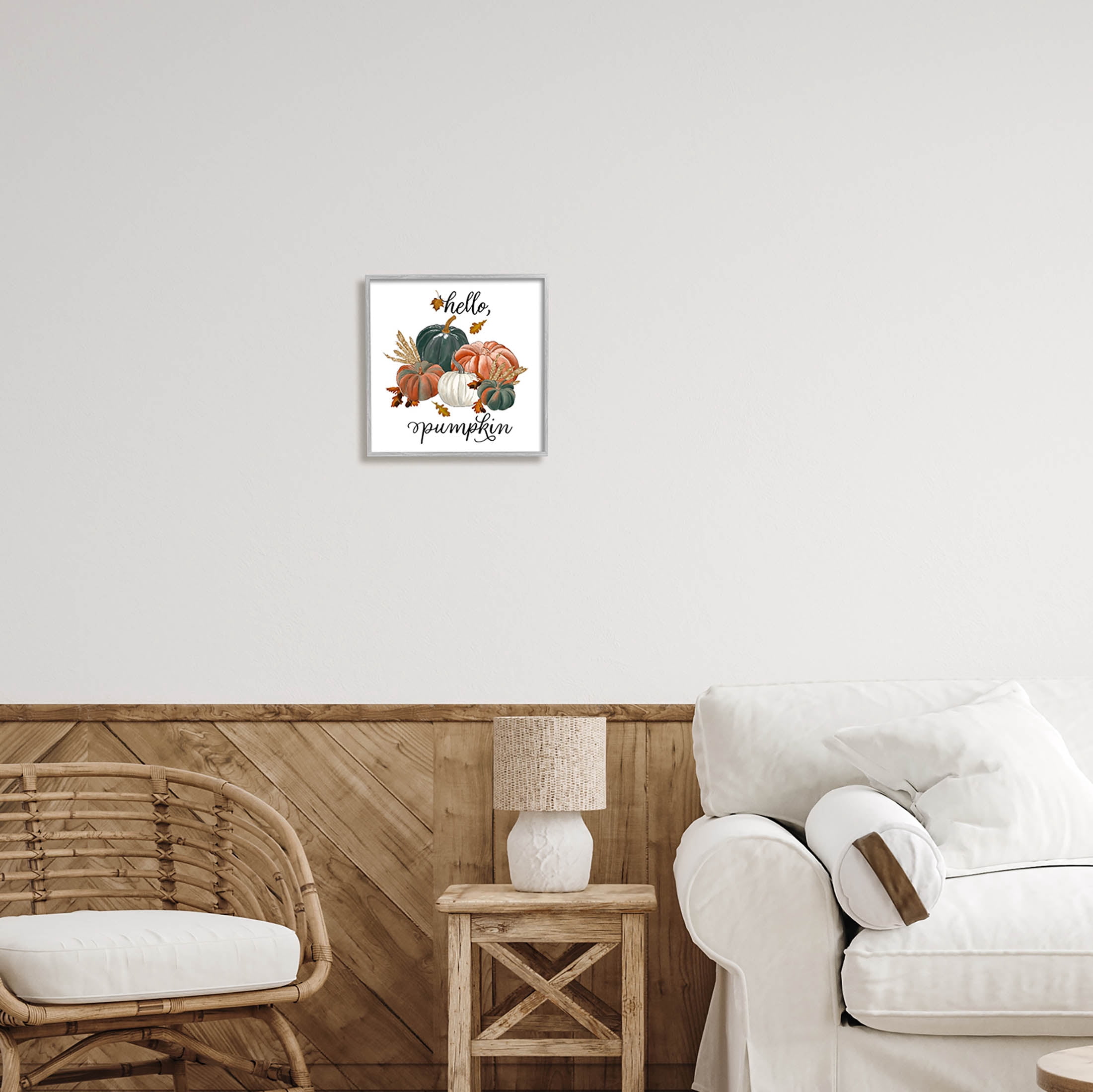 Stupell Industries Hello Pumpkin Fall Harvest Graphic Art Gray Framed Art Print Wall Art, Design by The Saturday Evening Post