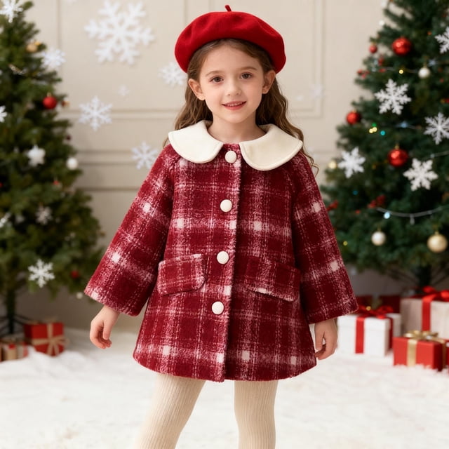Cowsor Toddler Baby Girl Clothes Jacket Coat Long Sleeve Solid Color Buttons Dress Coat Fall Winter Outfit