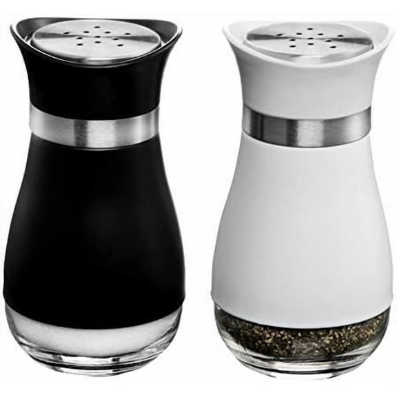 Salt and Pepper Shakers (2-Pc. Set) Elegant w/Clear Glass Bottom | Compact Cooking, Kitchen and Dining Room Use | Classic, Refillable Design (Red)