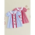 thumbnail image 3 of BemeyourBBs Toddler Girl 4th of July Dress Fourth of July Outfit Baby Girl Memorial Day Independent Day Outfits Summer Gingham Plaid Dress Ice Cream Embroidery Short Sleeve Doll Collar A-Line Dress, 3 of 9