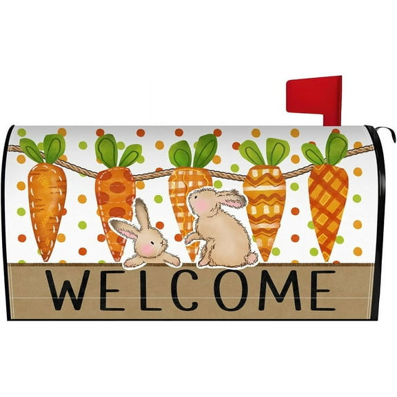 Spring Easter Bunny Mailbox Cover 21x18 Inch, Easter Rabbit Post Letter Box Covers, Seasonal Easter Magnetic Waterproof Mail Wraps for Outdoor Yard Garden Standard Mailbox Decor