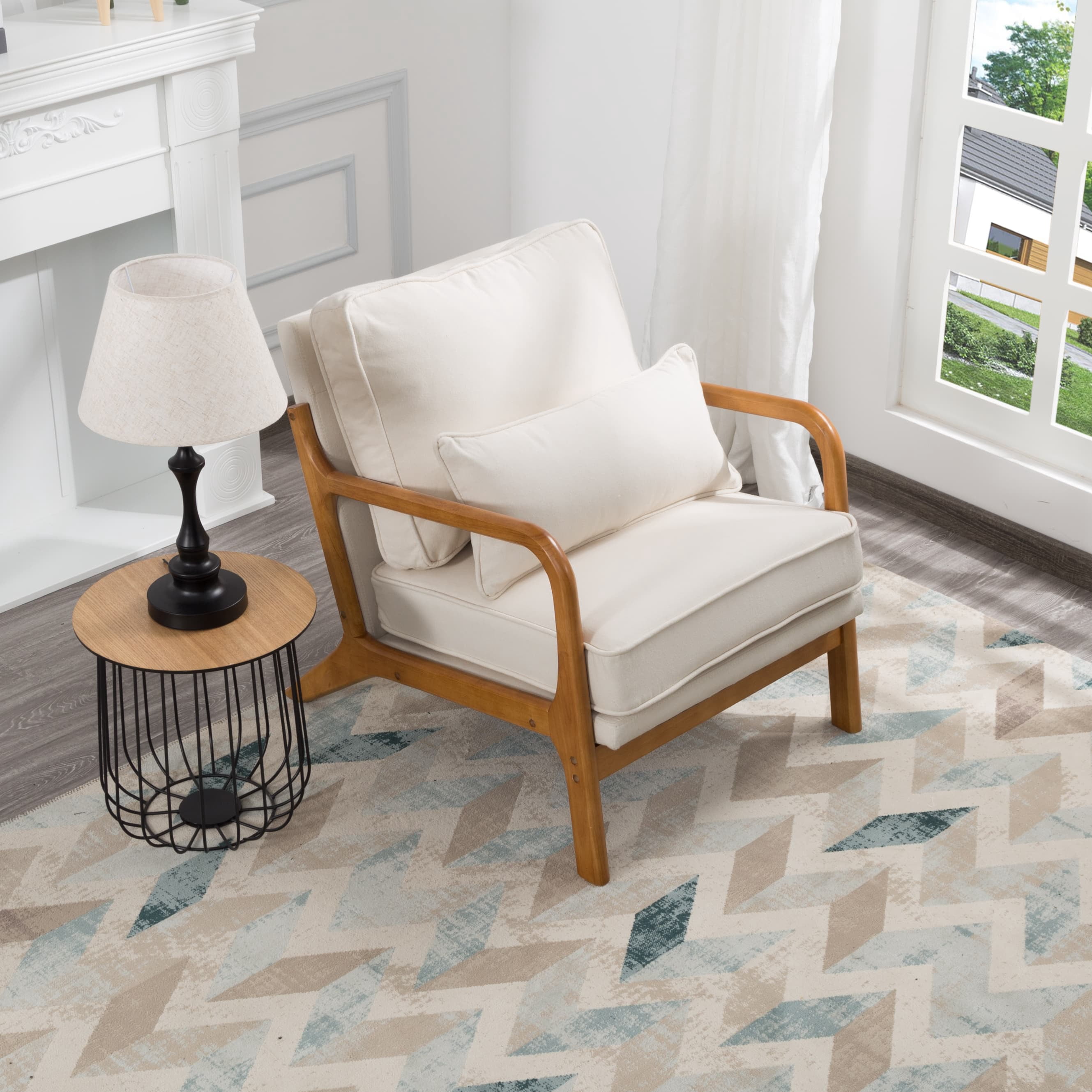 BSHTI Accent Chair,Mid-Century Styles,High-Density Sponge,Solid Wood,Non-Slip Leg,Cushions are Removable Beige Colour,Perfect for Living Room,Bedroom,Office