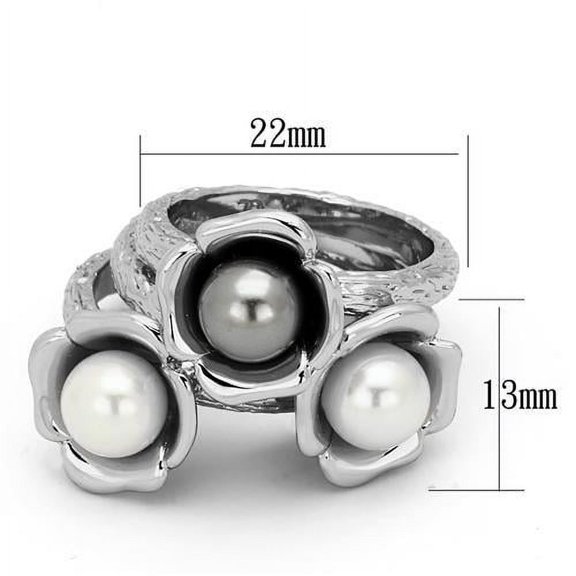 High polished (no plating) Stainless Steel Ring with Synthetic Pearl in Multi Color for Women Multi Color Stone Color Style TK1449 Size 10