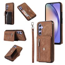 ELEHOLD Crossbody Wallet Case for Samsung Galaxy A14 5G with RFID Card Slots Zipper Pocket Kickstand Function Shockproof Purse Case with Detachable Shoulder Strap,Brown