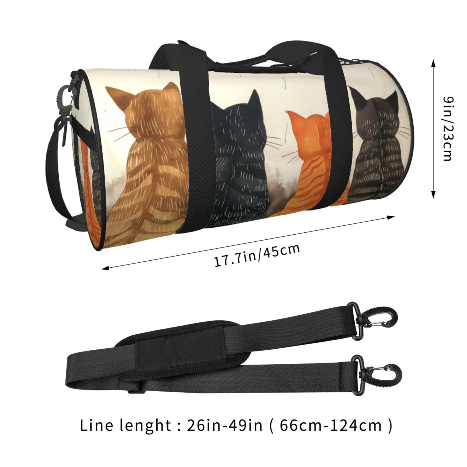 Vsdgher Four Cats Watching Rain 45L Foldable Duffel Bag, Sports Gym Bag,Overnight Bag, Portable Weekender Bag for Airplanes